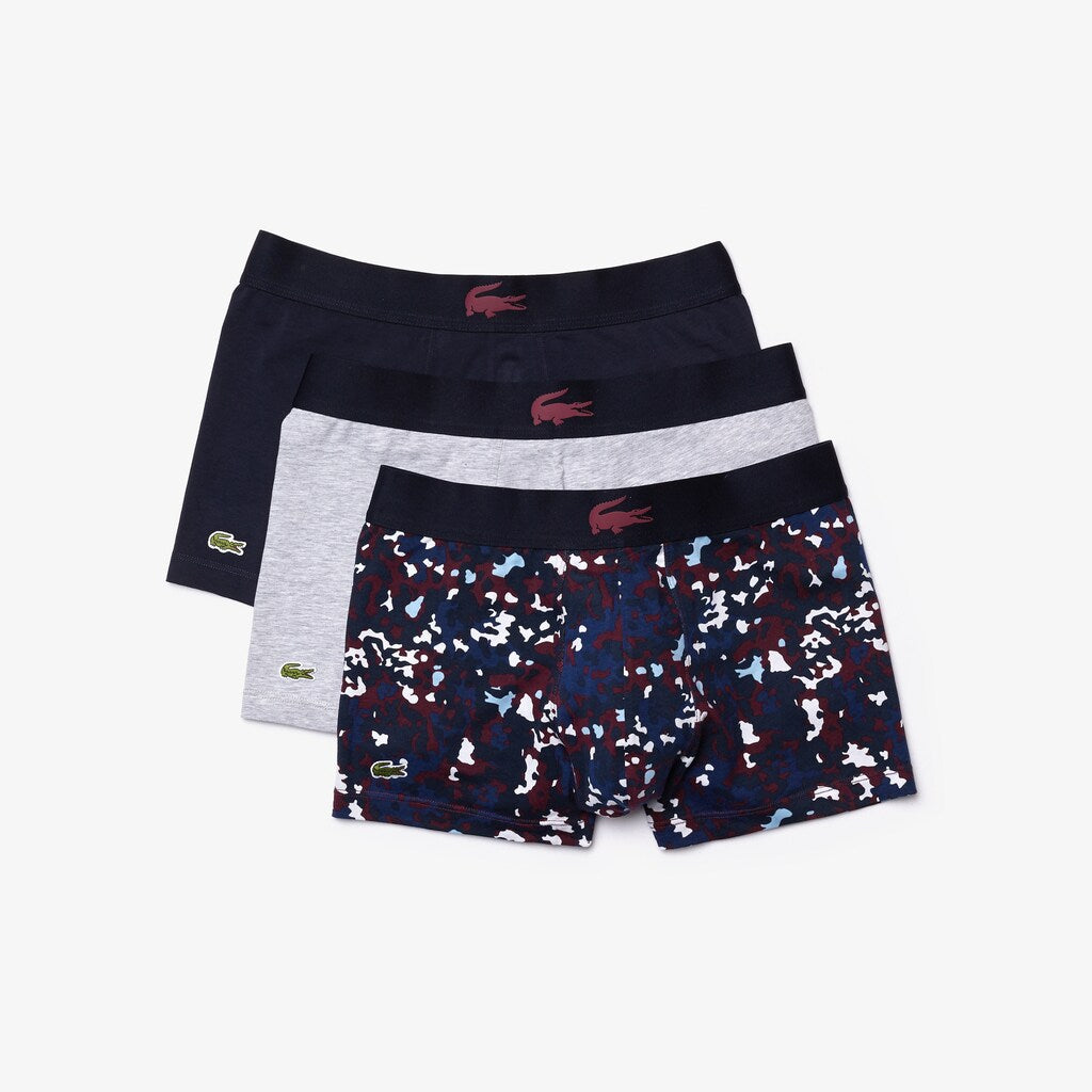 Mens Pack Of 3 Casual Boxers | Lacoste Bordeaux / Grey Chine / Navy Blue • Uvk