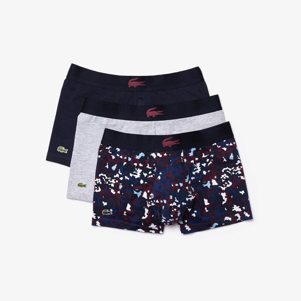 Mens Pack Of 3 Casual Boxers | Lacoste Bordeaux / Grey Chine / Navy Blue • Uvk