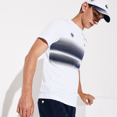 Mens   SPORT Roland Garros Breathable Ombré T-Shirt | Lacoste White / Navy Blue • Aj0