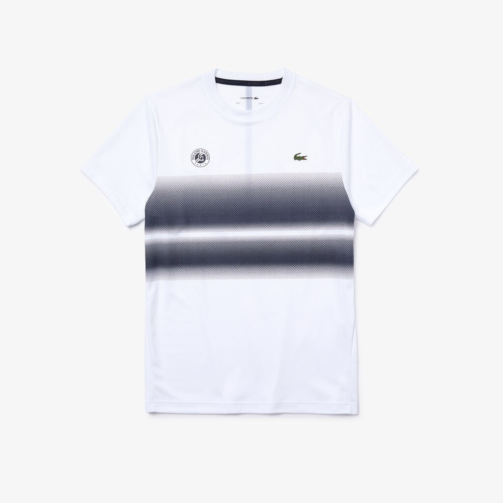 Mens   SPORT Roland Garros Breathable Ombré T-Shirt | Lacoste White / Navy Blue • Aj0