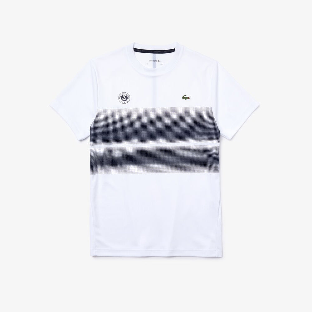 Mens   SPORT Roland Garros Breathable Ombré T-Shirt | Lacoste White / Navy Blue • Aj0