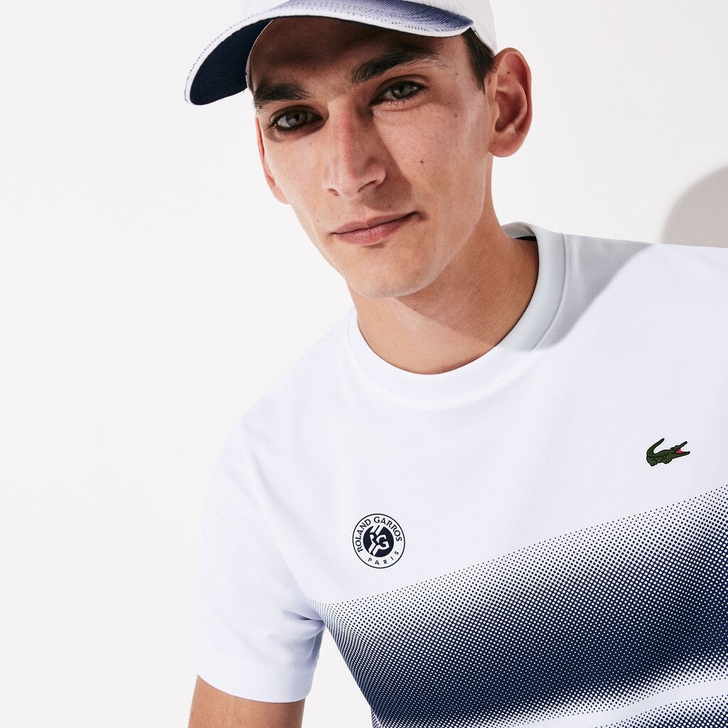 Mens   SPORT Roland Garros Breathable Ombré T-Shirt | Lacoste White / Navy Blue • Aj0