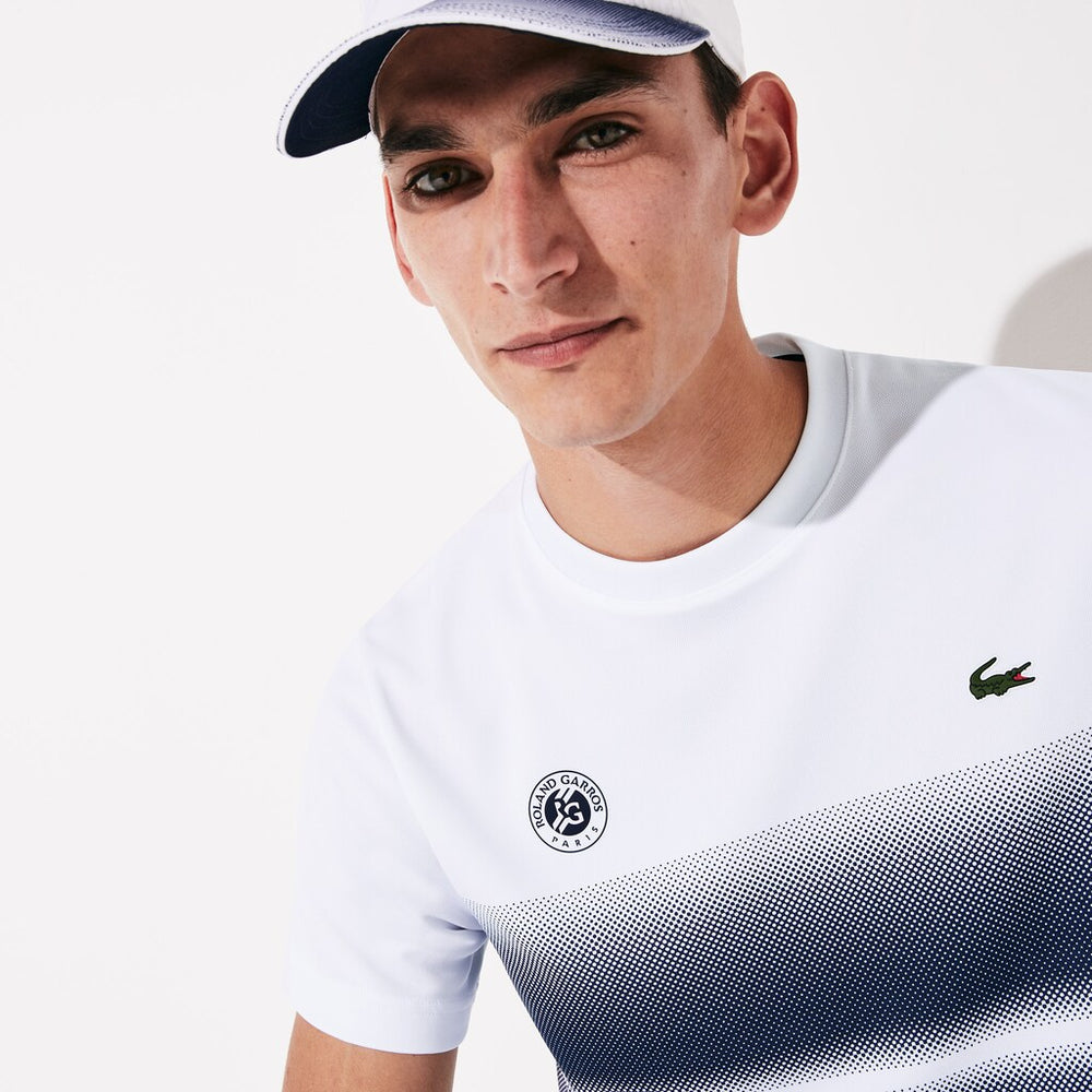 Mens   SPORT Roland Garros Breathable Ombré T-Shirt | Lacoste White / Navy Blue • Aj0
