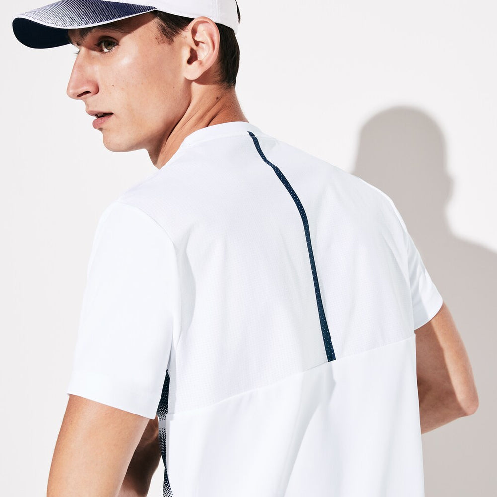 Mens   SPORT Roland Garros Breathable Ombré T-Shirt | Lacoste White / Navy Blue • Aj0