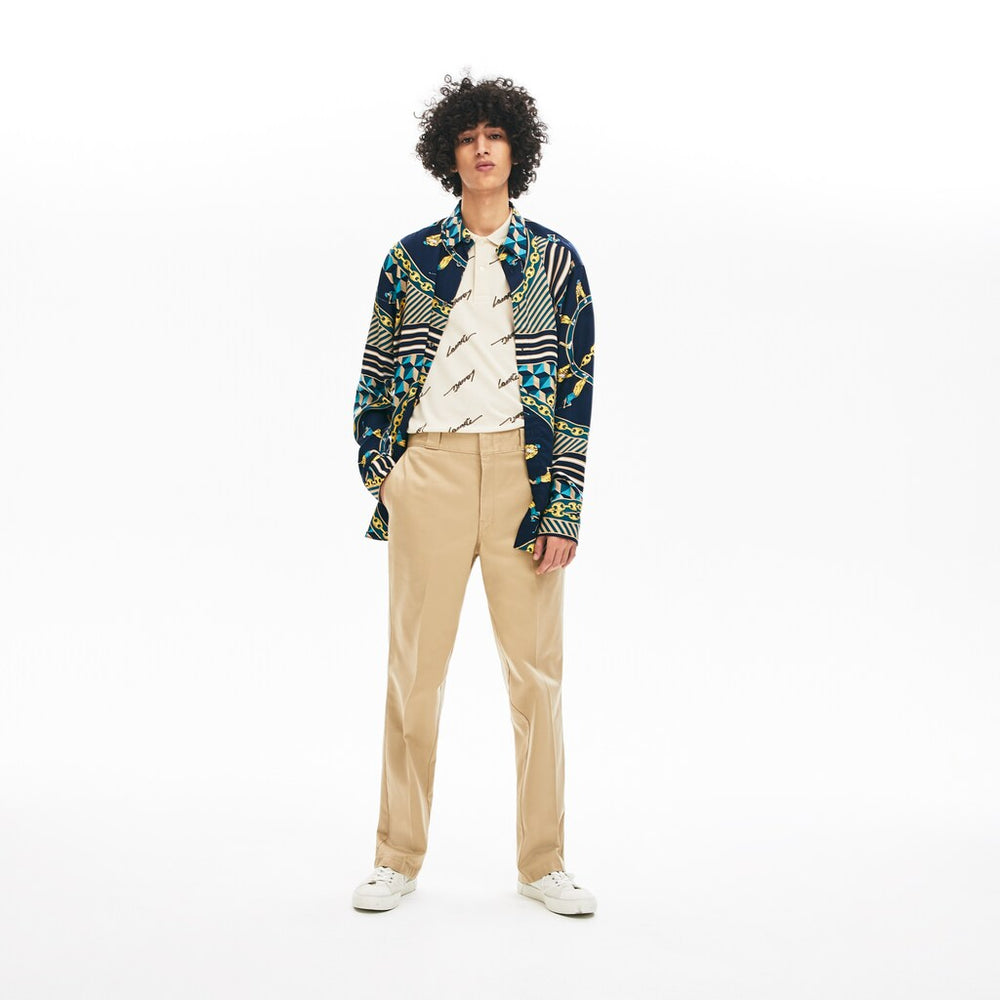 Mens   LIVE Pleated Cotton Chinos | Lacoste Beige • 02S