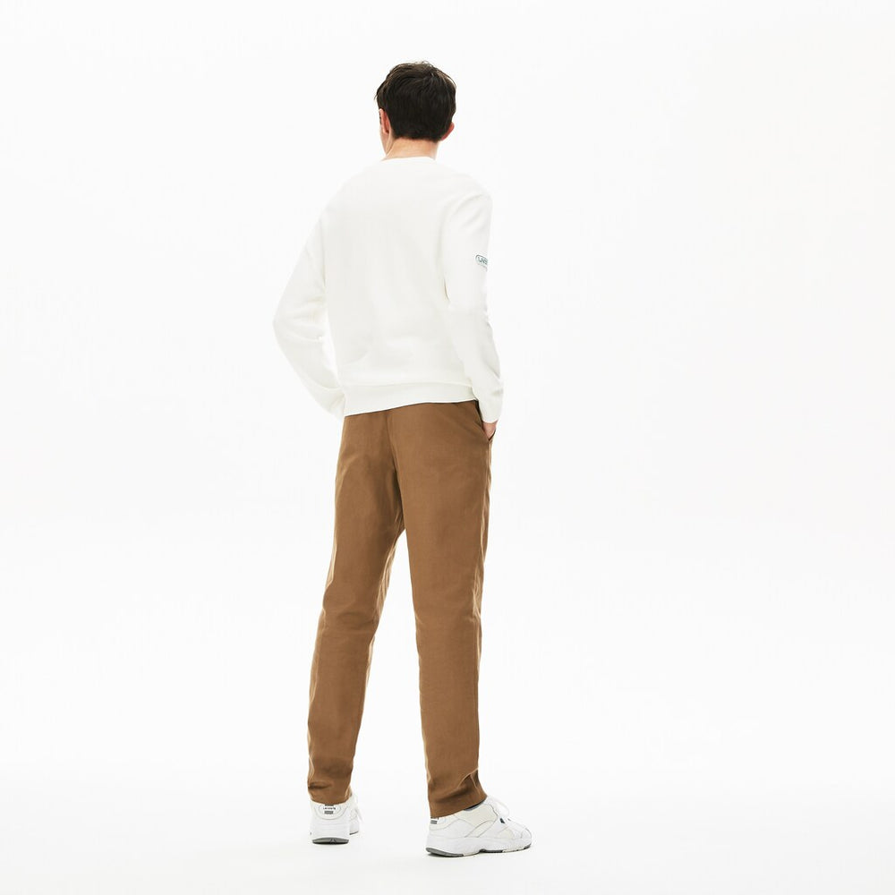 Mens   Pleated Cotton-Linen Chinos | Lacoste Brown • Z0W