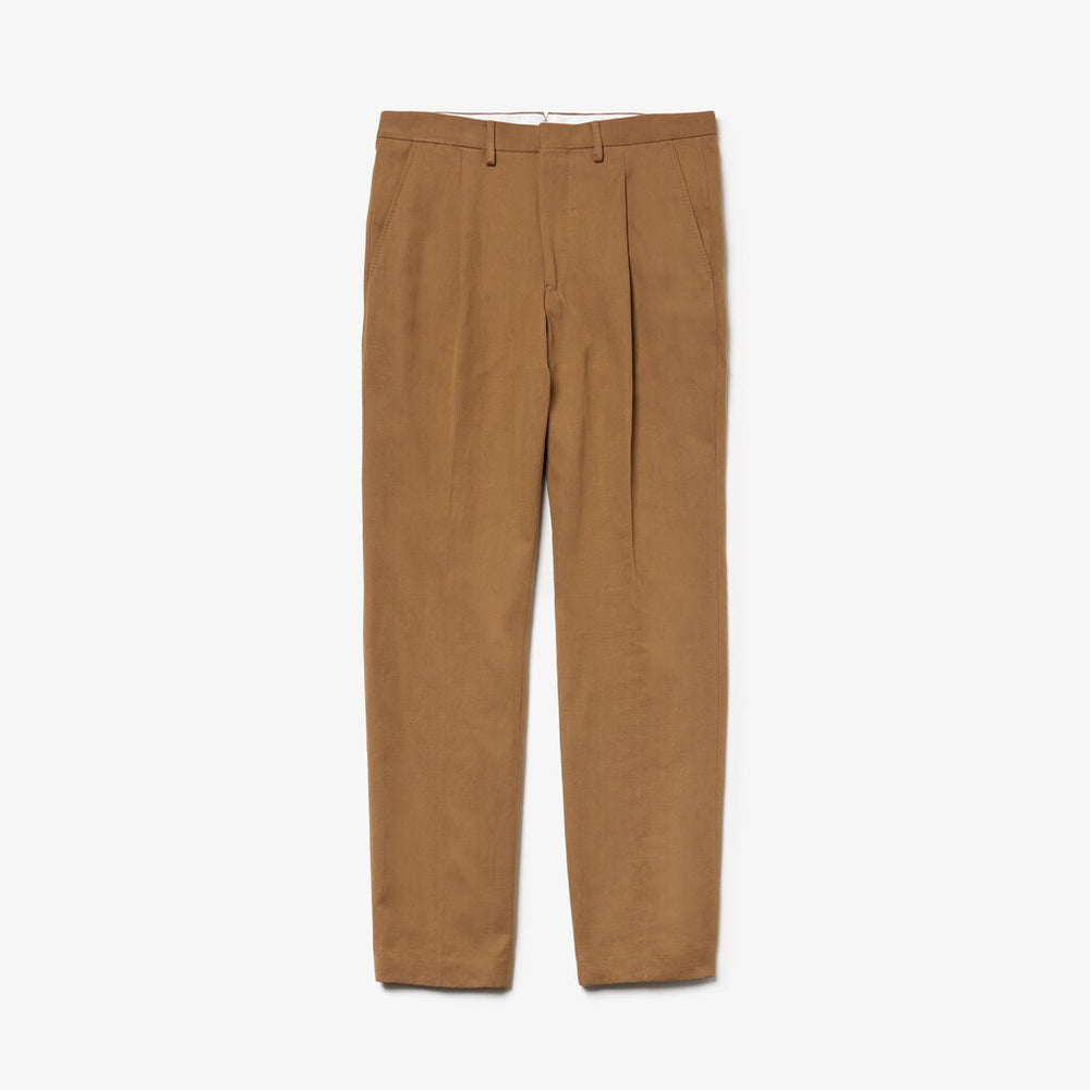 Mens   Pleated Cotton-Linen Chinos | Lacoste Brown • Z0W