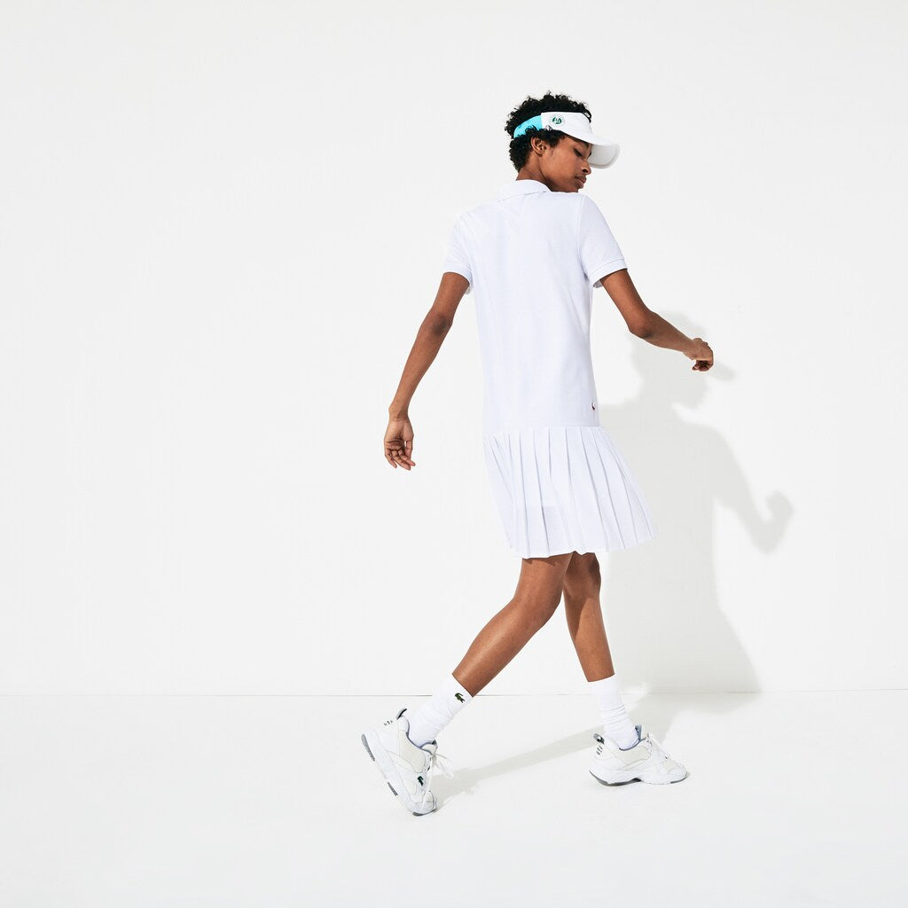 Womens Wo  SPORT Roland Garros Pleated Polo Dress | Lacoste White / Green / Navy Blue • Dg9