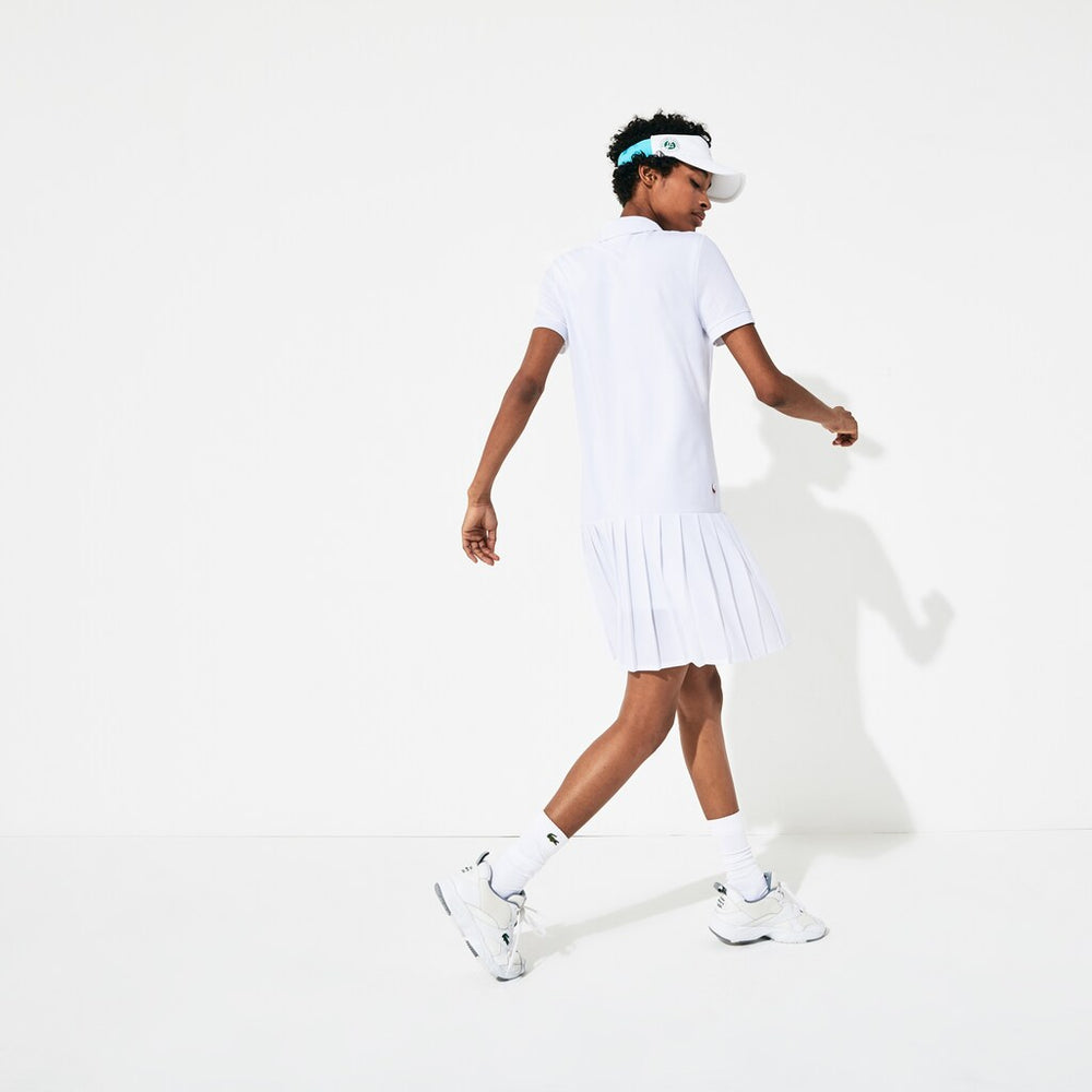 Womens Wo  SPORT Roland Garros Pleated Polo Dress | Lacoste White / Green / Navy Blue • Dg9