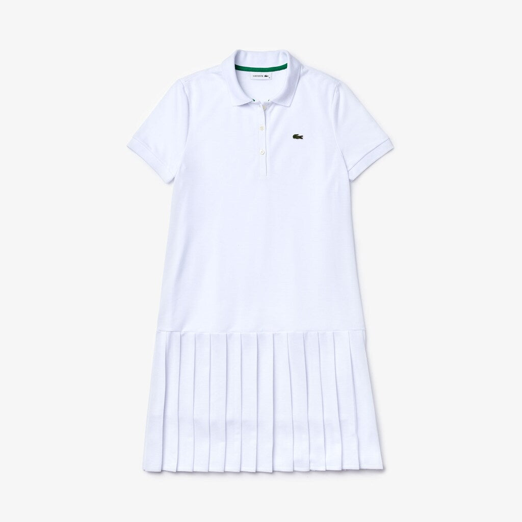 Womens Wo  SPORT Roland Garros Pleated Polo Dress | Lacoste White / Green / Navy Blue • Dg9