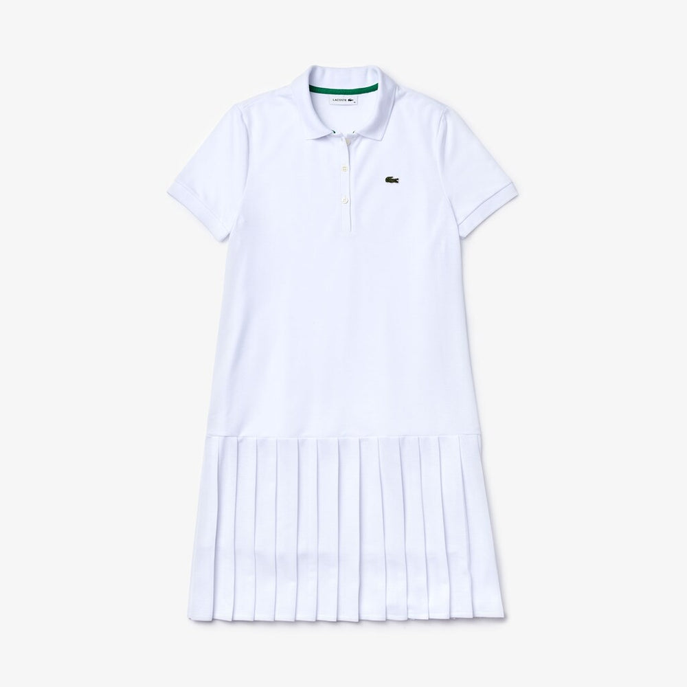 Womens Wo  SPORT Roland Garros Pleated Polo Dress | Lacoste White / Green / Navy Blue • Dg9