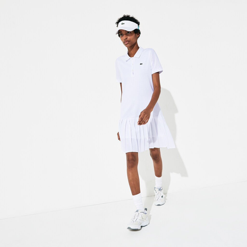 Womens Wo  SPORT Roland Garros Pleated Polo Dress | Lacoste White / Green / Navy Blue • Dg9