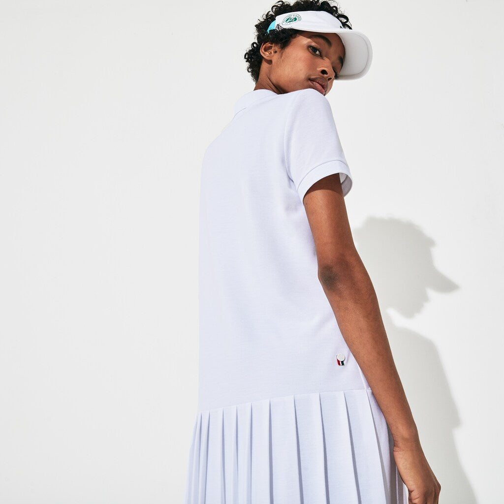 Womens Wo  SPORT Roland Garros Pleated Polo Dress | Lacoste White / Green / Navy Blue • Dg9
