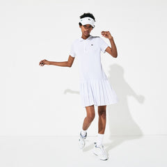 Womens Wo  SPORT Roland Garros Pleated Polo Dress | Lacoste White / Green / Navy Blue • Dg9