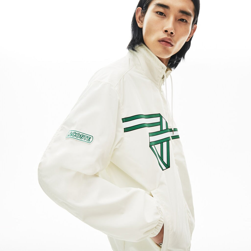 Mens   Print Band Zip Heritage Tracksuit Jacket | Lacoste White • 70V