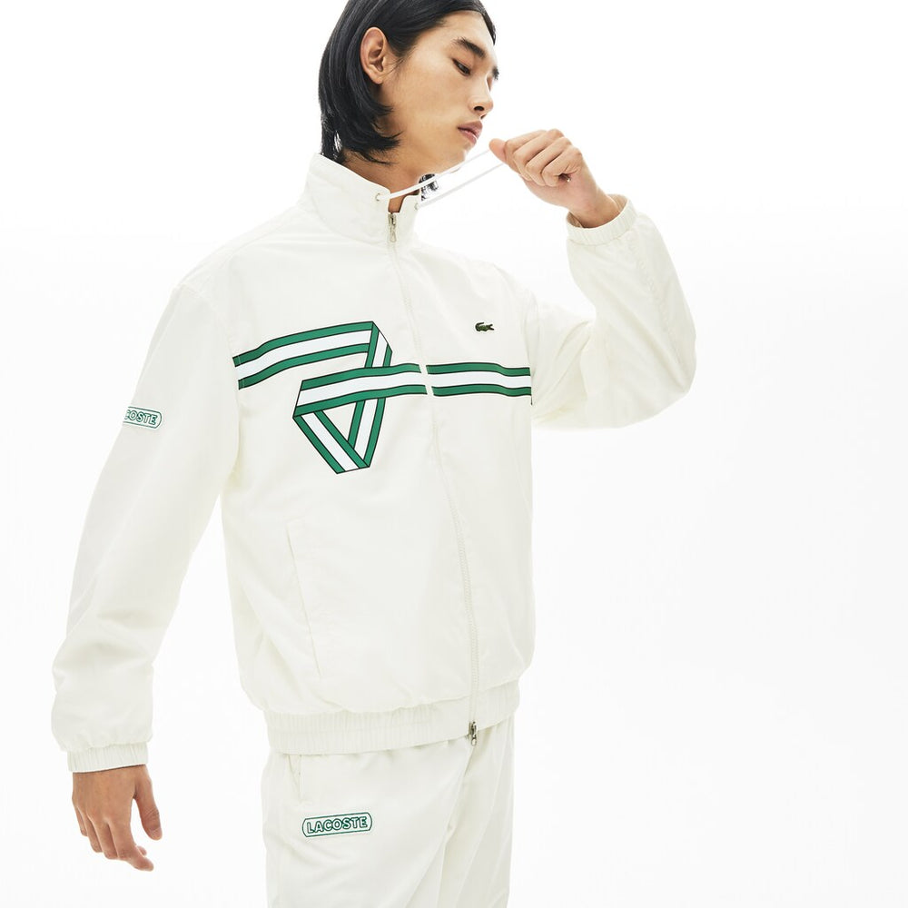 Mens   Print Band Zip Heritage Tracksuit Jacket | Lacoste White • 70V