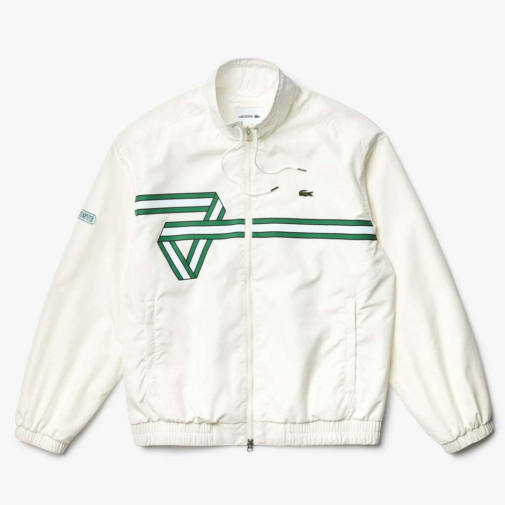 Mens   Print Band Zip Heritage Tracksuit Jacket | Lacoste White • 70V