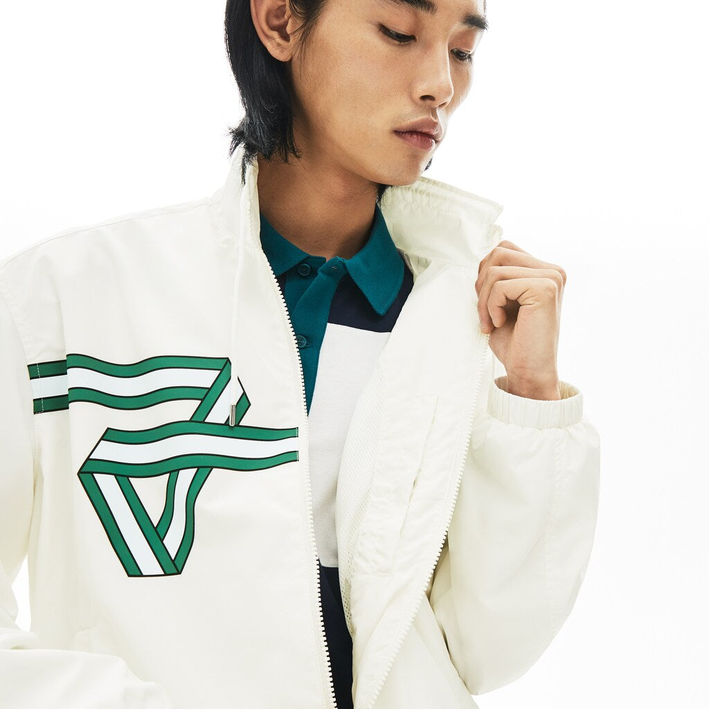 Mens   Print Band Zip Heritage Tracksuit Jacket | Lacoste White • 70V