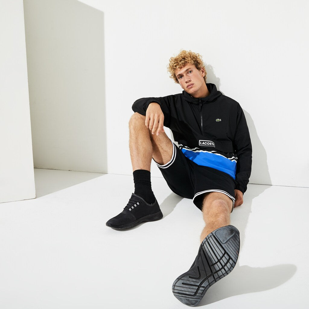 Mens   SPORT Striped Water-Resistant Windbreaker | Lacoste Black / Blue / White • Lb9