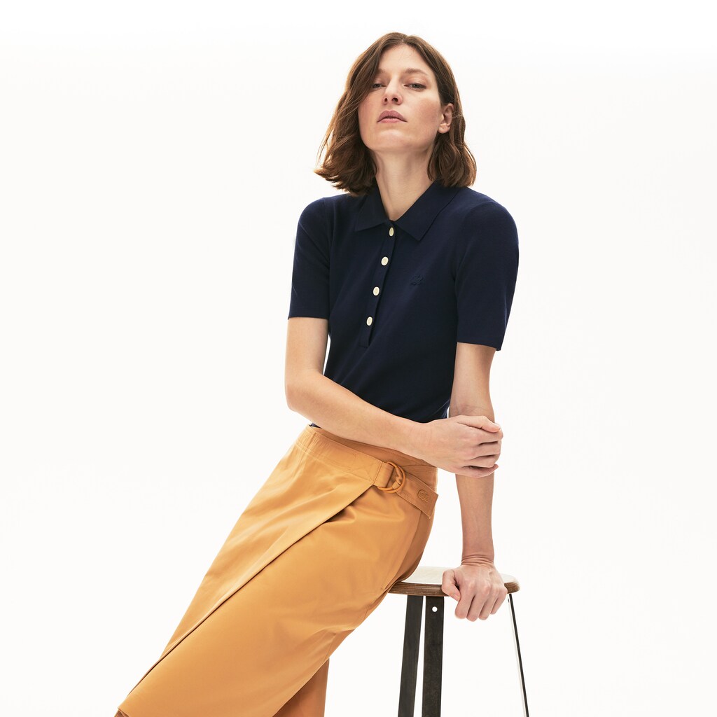 Womens Wo  Buttoned Polo Collar Sweater | Lacoste Navy Blue • 166