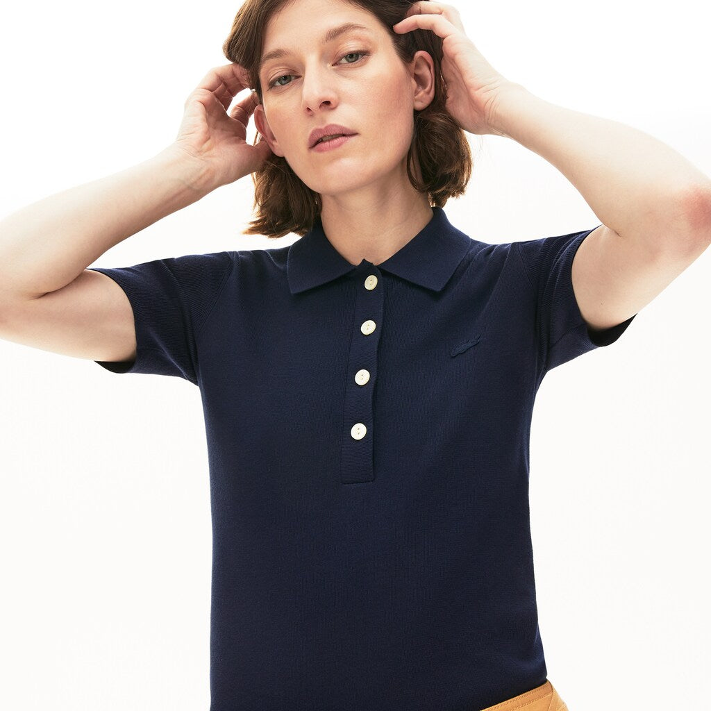 Womens Wo  Buttoned Polo Collar Sweater | Lacoste Navy Blue • 166