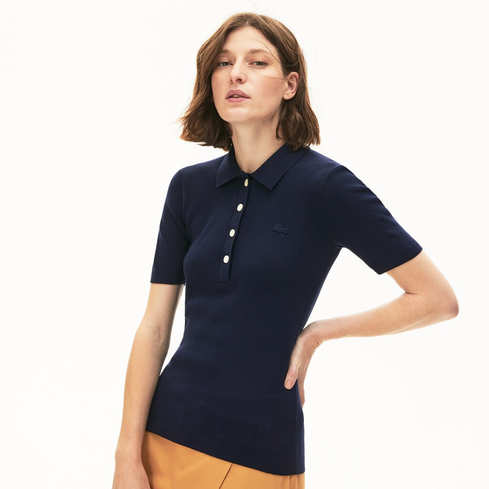 Womens Wo  Buttoned Polo Collar Sweater | Lacoste Navy Blue • 166