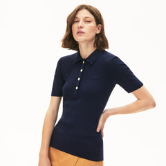 Womens Wo  Buttoned Polo Collar Sweater | Lacoste Navy Blue • 166