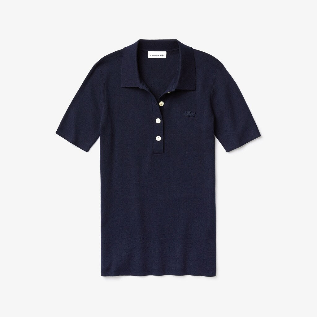 Womens Wo  Buttoned Polo Collar Sweater | Lacoste Navy Blue • 166