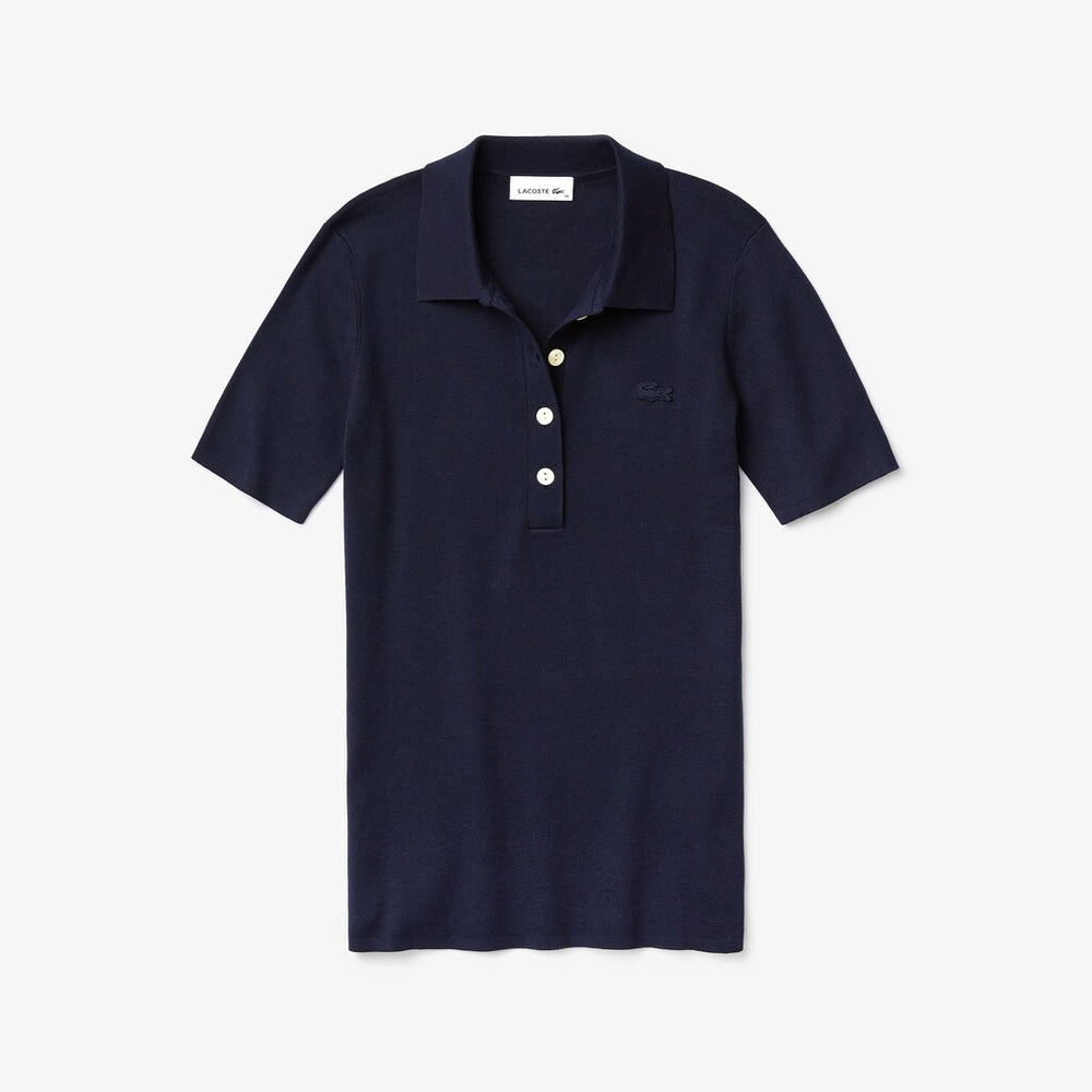 Womens Wo  Buttoned Polo Collar Sweater | Lacoste Navy Blue • 166
