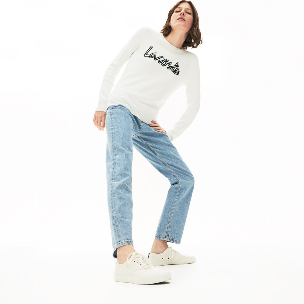 Womens Wo  Cotton Crew Neck Sweater | Lacoste White • 70V