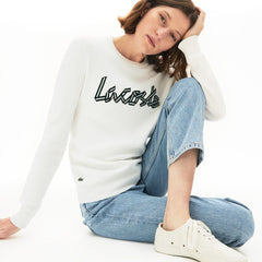 Womens Wo  Cotton Crew Neck Sweater | Lacoste White • 70V