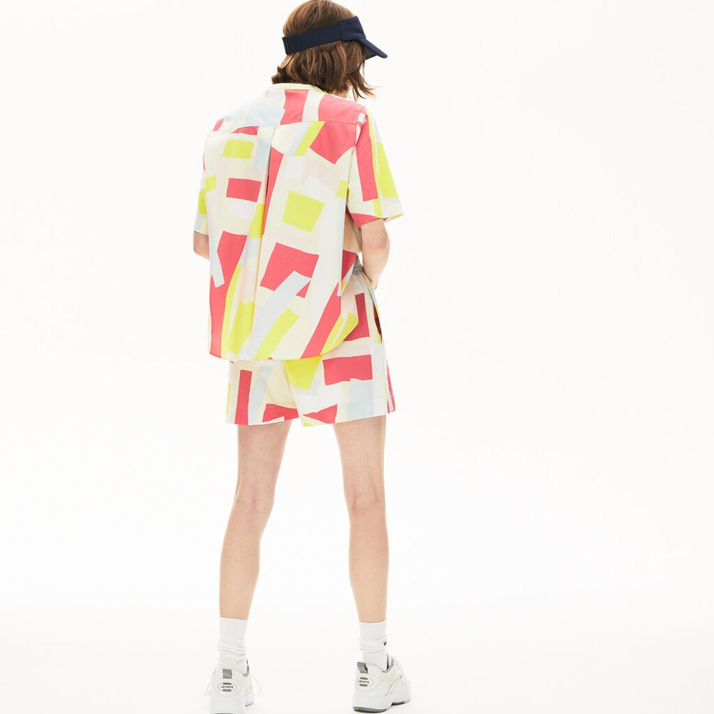 Womens Wo  Abstract-Print Cotton Blend Blouse | Lacoste Yellow / White • Tcz