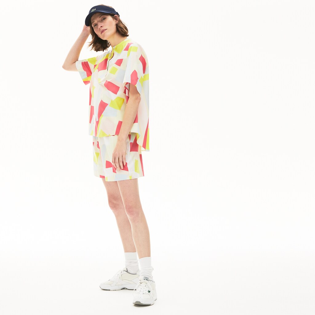 Womens Wo  Abstract-Print Cotton Blend Blouse | Lacoste Yellow / White • Tcz