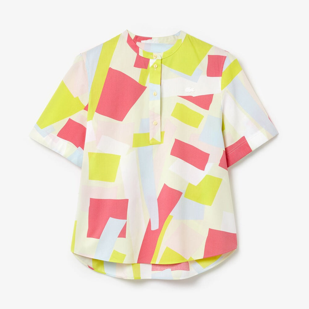 Womens Wo  Abstract-Print Cotton Blend Blouse | Lacoste Yellow / White • Tcz