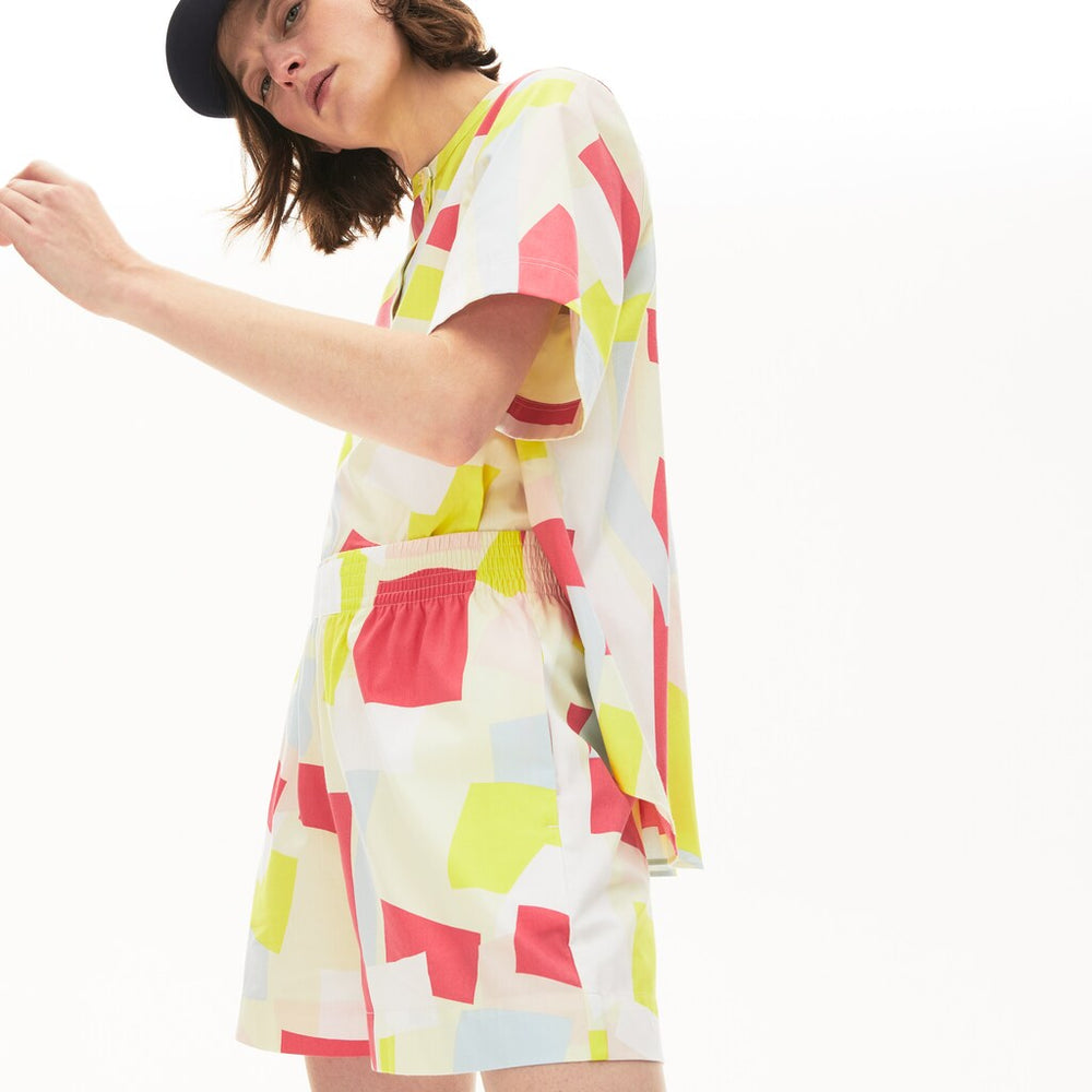 Womens Wo  Abstract-Print Cotton Blend Blouse | Lacoste Yellow / White • Tcz
