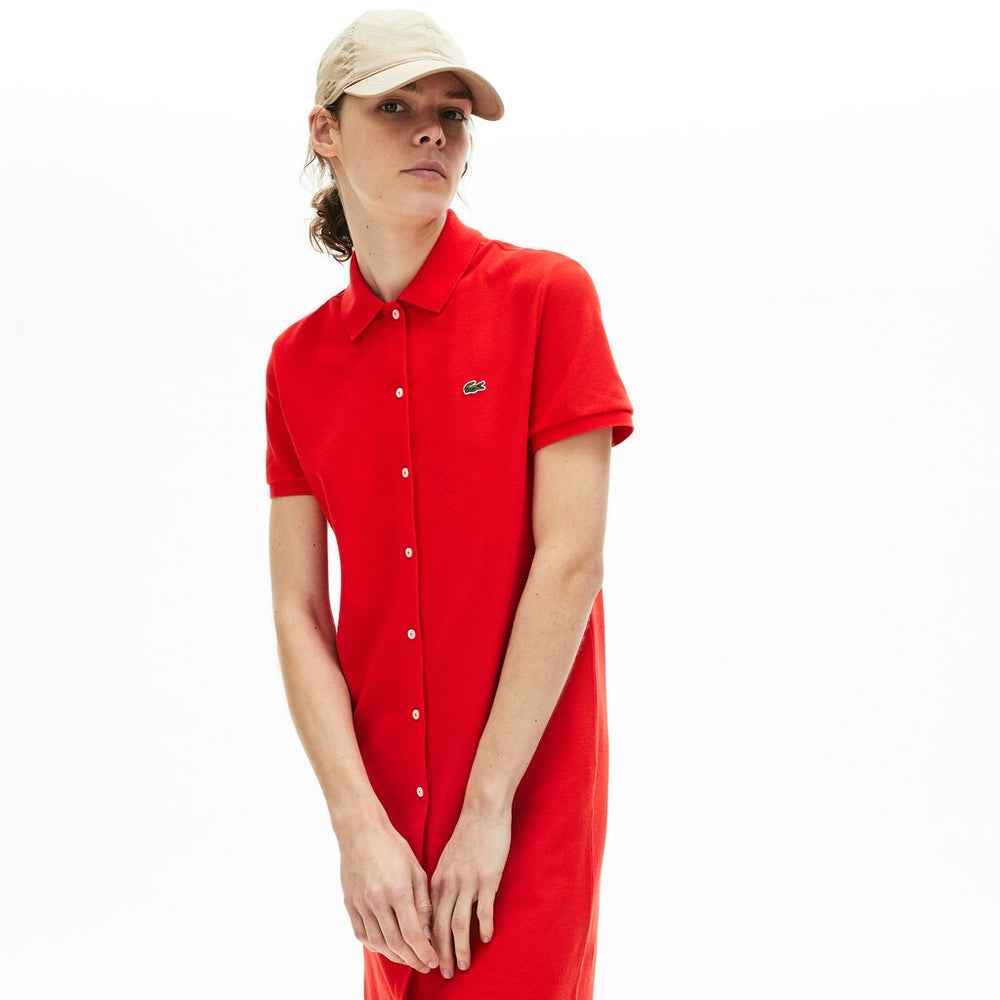Womens Wo  Cotton Piqué Buttoned Polo Dress | Lacoste Red • S5H
