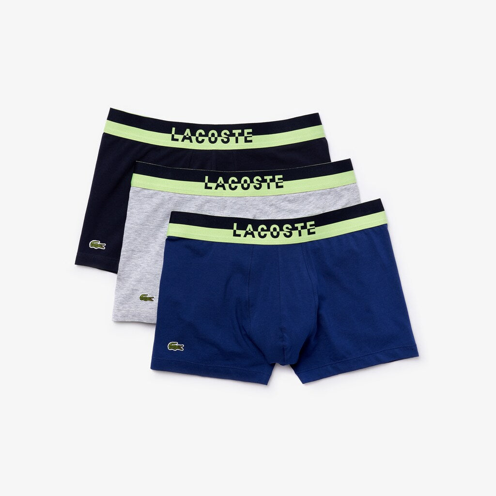 Mens Pack Of 3 Casual Plain-Colored Boxers | Lacoste Navy Blue / Grey Chine / Navy Blue • W08