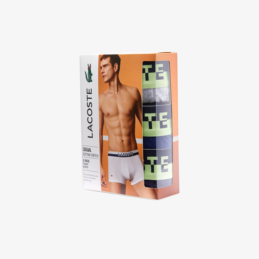 Mens Pack Of 3 Casual Plain-Colored Boxers | Lacoste Navy Blue / Grey Chine / Navy Blue • W08