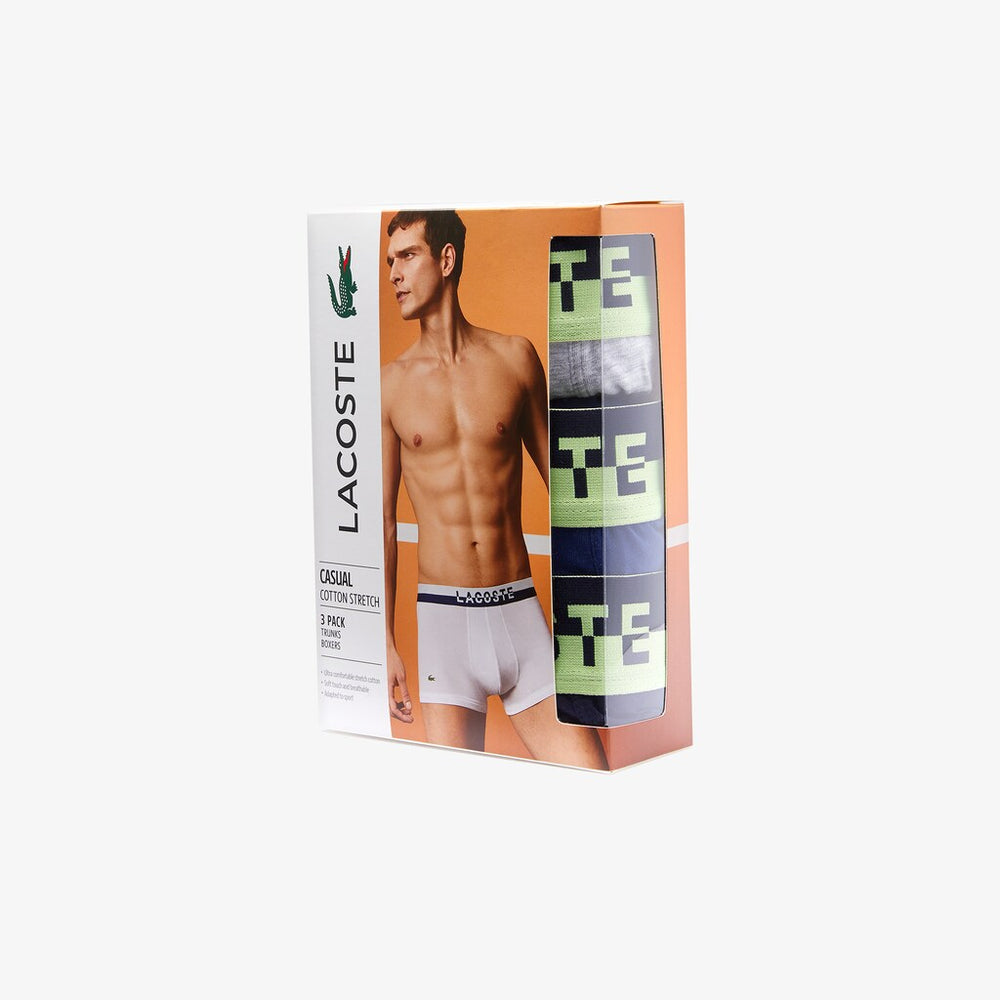 Mens Pack Of 3 Casual Plain-Colored Boxers | Lacoste Navy Blue / Grey Chine / Navy Blue • W08