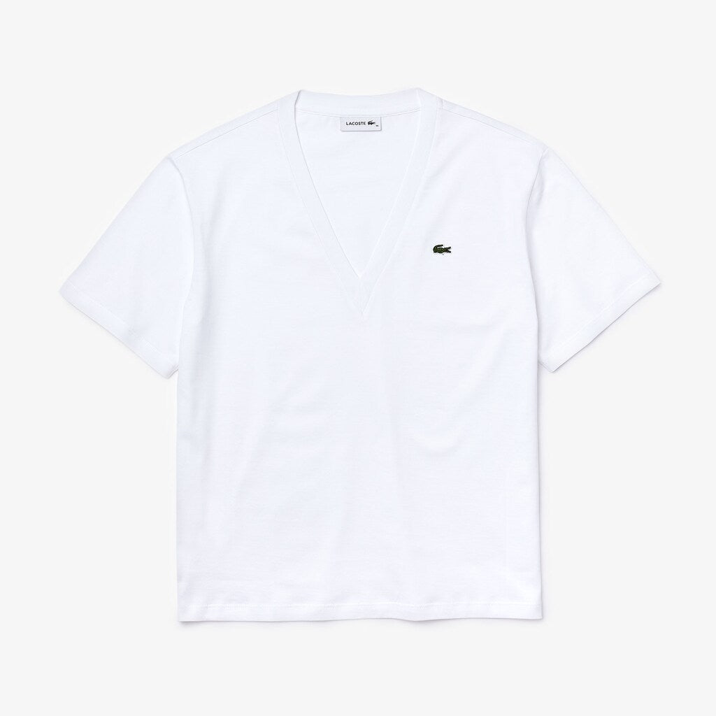 Womens Wo  V-Neck Premium Cotton T-Shirt | Lacoste White • 001