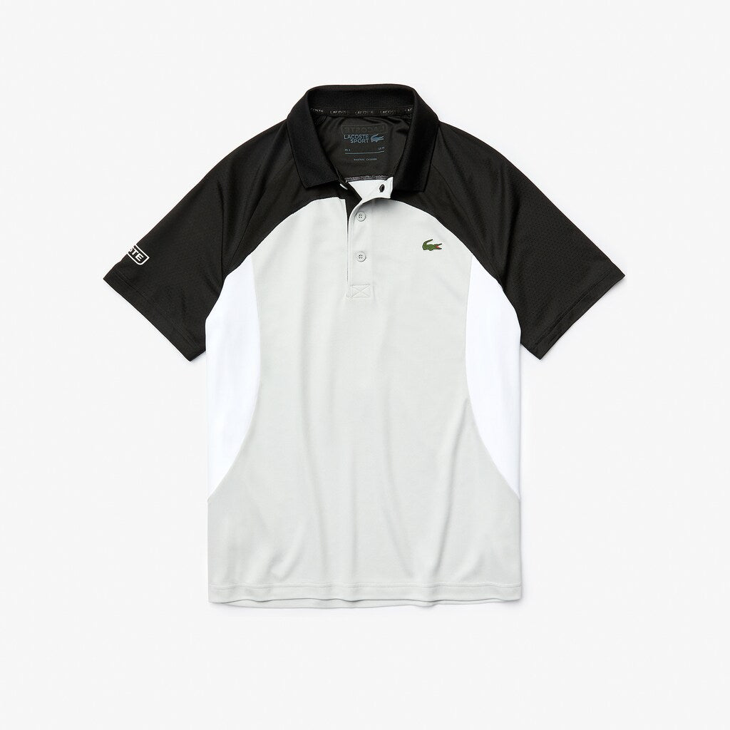 Mens   SPORT Colorblock Breathable Piqué Tennis Polo Shirt | Lacoste Black / Light Grey / White • Rwr