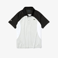 Mens   SPORT Colorblock Breathable Piqué Tennis Polo Shirt | Lacoste Black / Light Grey / White • Rwr