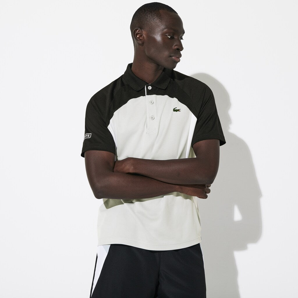 Mens   SPORT Colorblock Breathable Piqué Tennis Polo Shirt | Lacoste Black / Light Grey / White • Rwr