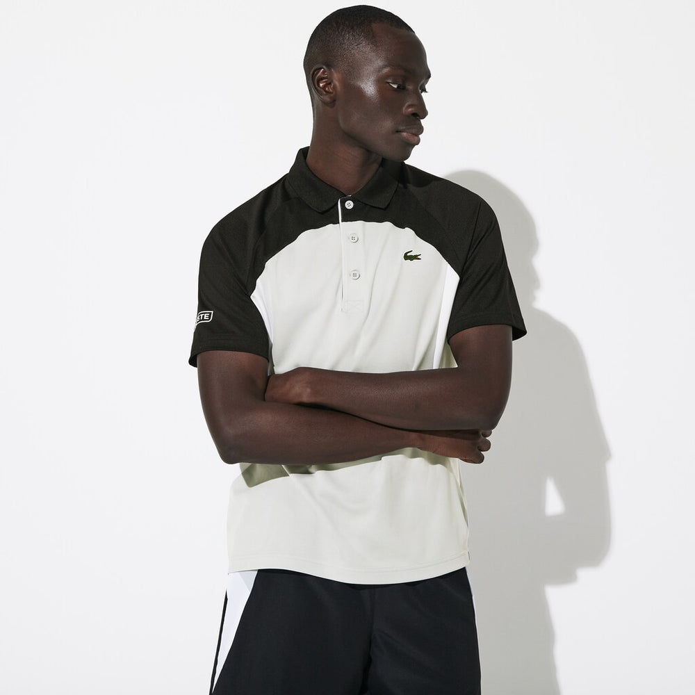Mens   SPORT Colorblock Breathable Piqué Tennis Polo Shirt | Lacoste Black / Light Grey / White • Rwr