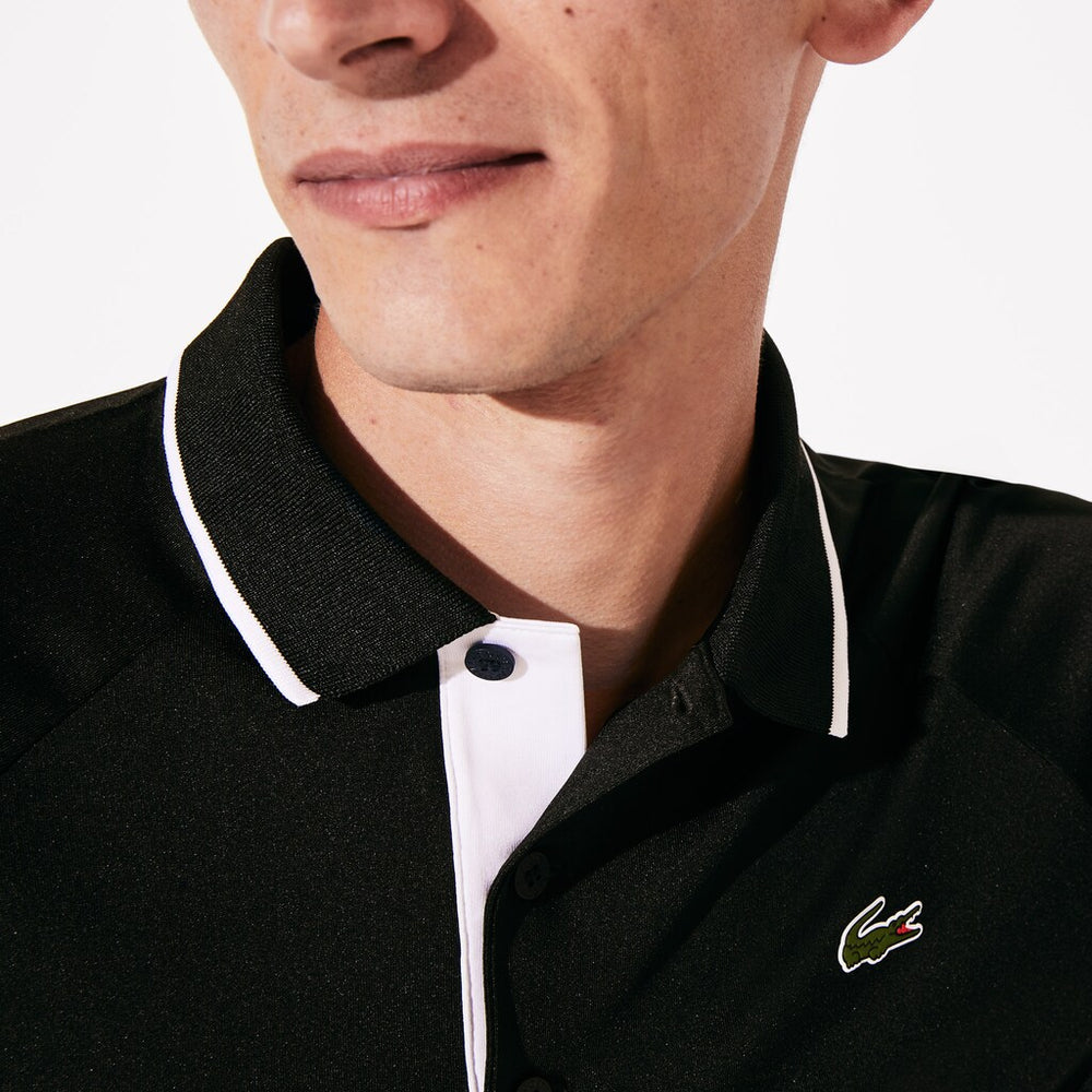 Mens   SPORT Breathable Golf Polo Shirt | Lacoste Black / White • 258
