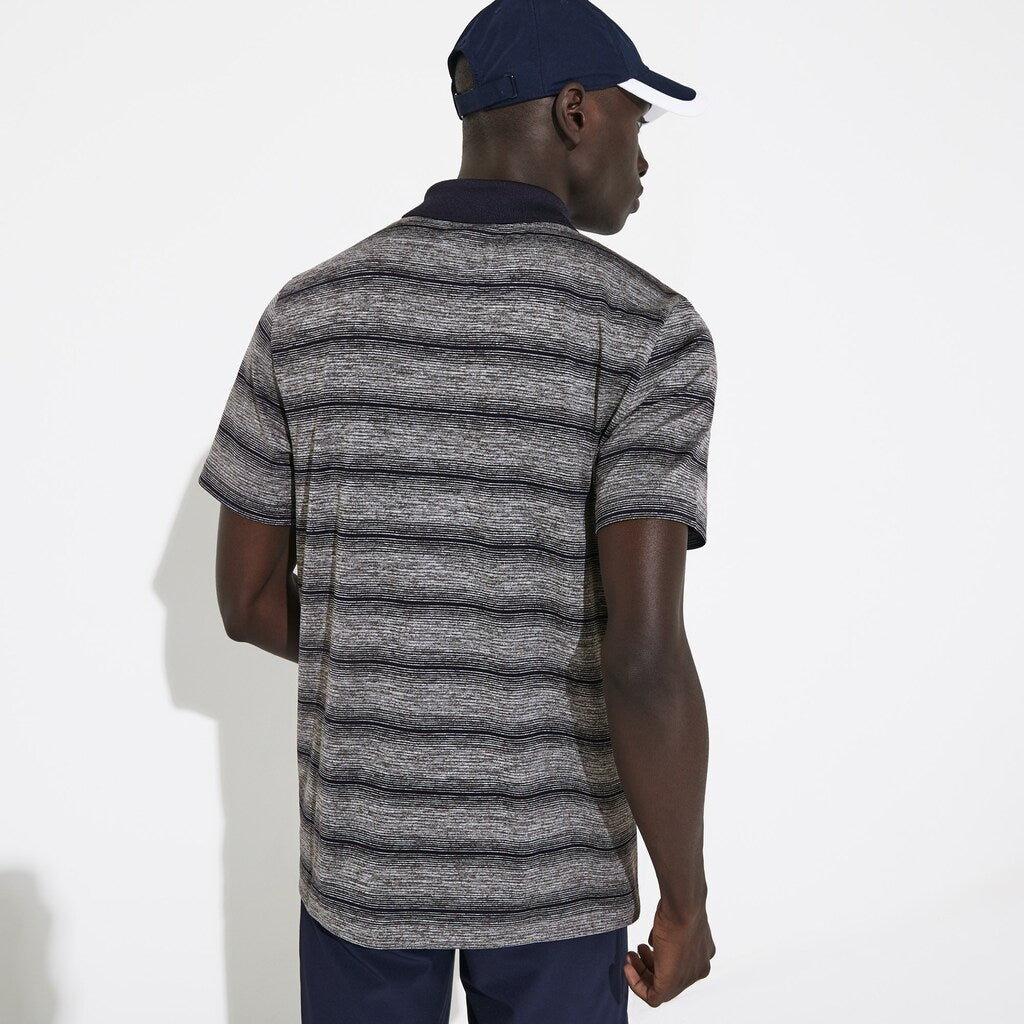 Mens   SPORT Striped Breathable Golf Polo Shirt | Lacoste Grey Chine / Navy Blue • Uvn