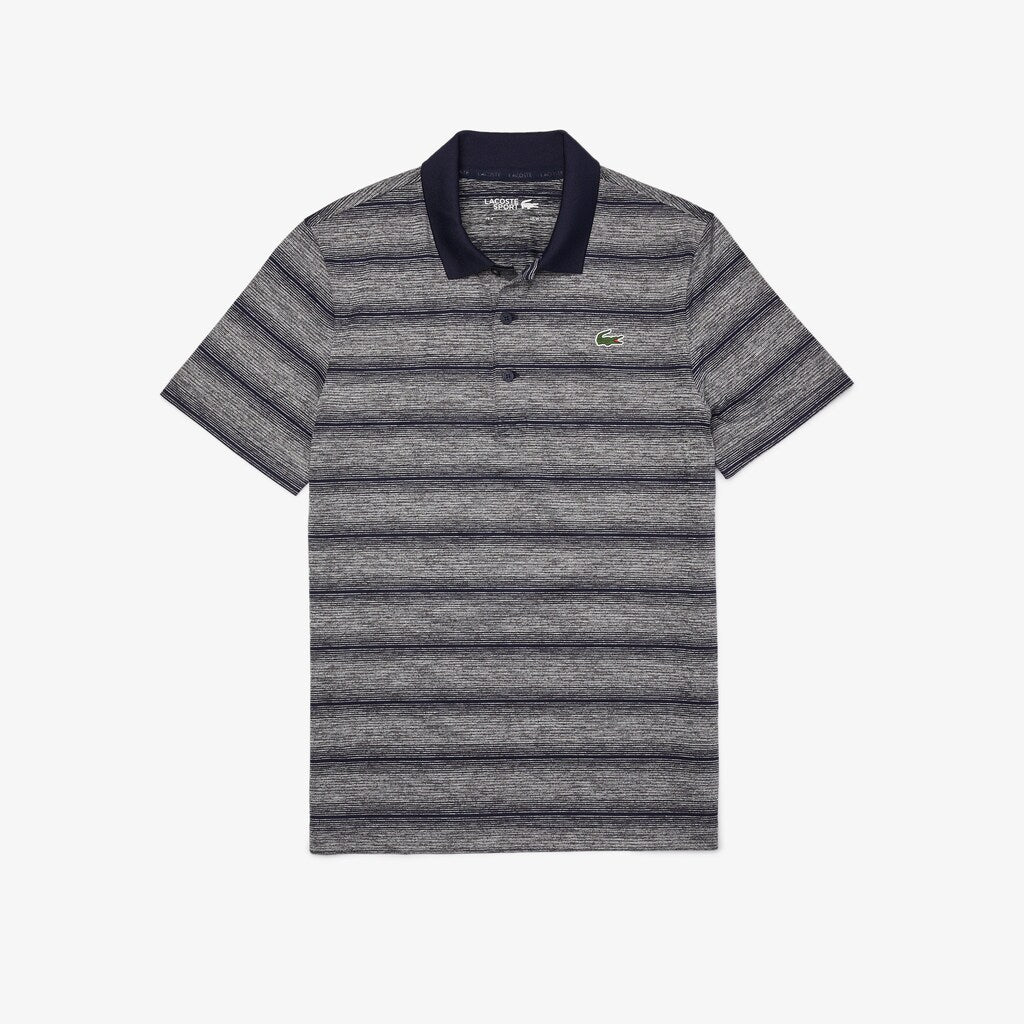 Mens   SPORT Striped Breathable Golf Polo Shirt | Lacoste Grey Chine / Navy Blue • Uvn