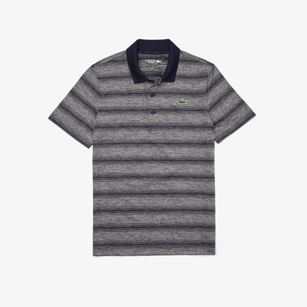 Mens   SPORT Striped Breathable Golf Polo Shirt | Lacoste Grey Chine / Navy Blue • Uvn