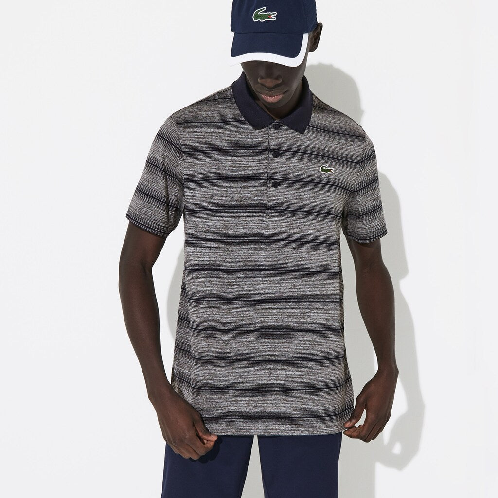 Mens   SPORT Striped Breathable Golf Polo Shirt | Lacoste Grey Chine / Navy Blue • Uvn