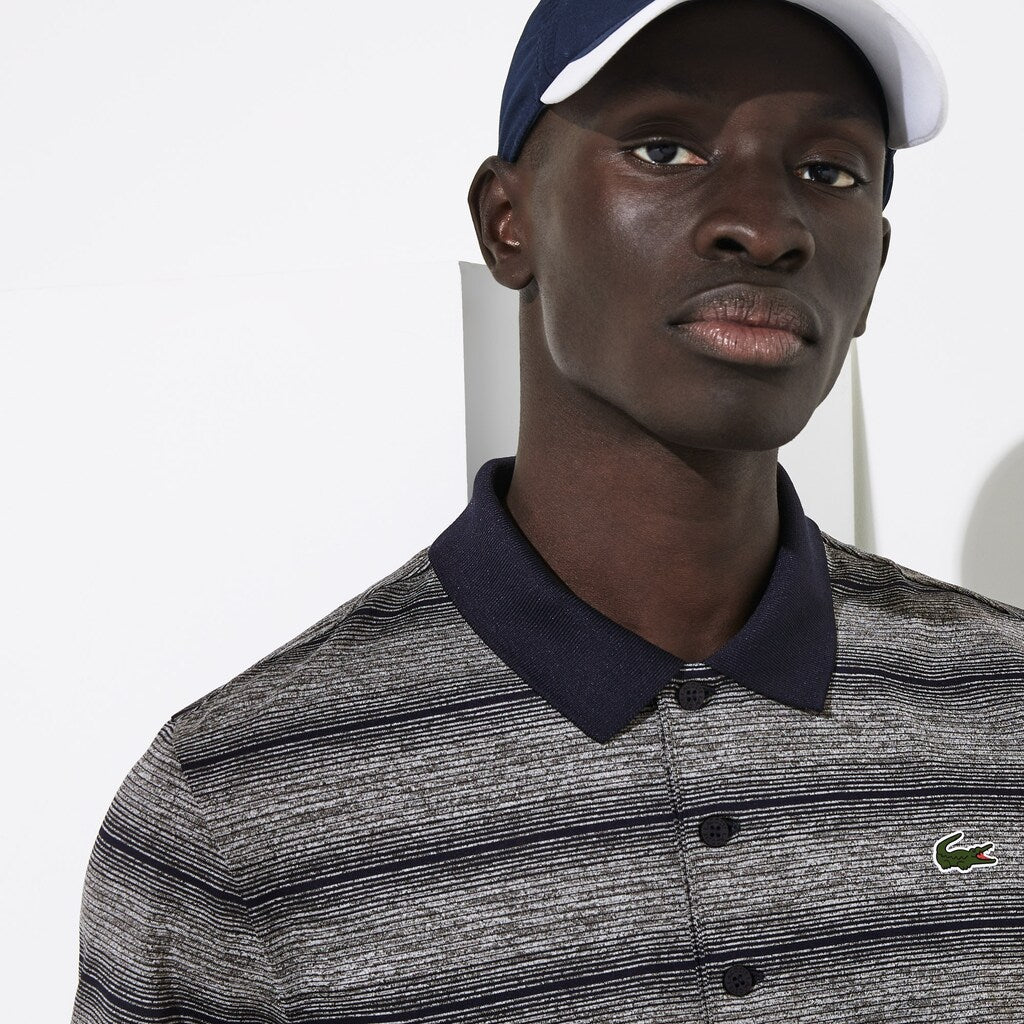 Mens   SPORT Striped Breathable Golf Polo Shirt | Lacoste Grey Chine / Navy Blue • Uvn